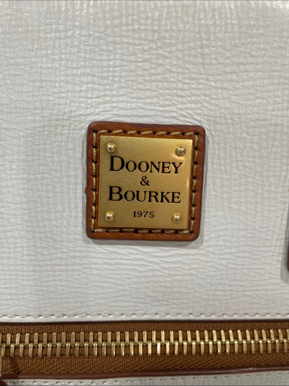 Dooney & Bourke White Shoulder Tote with Brown Trim - Picture 2 of 10